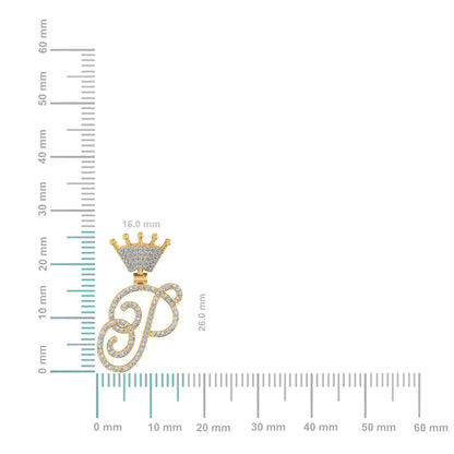 10K Yellow Gold Round Diamond Crown P Letter Initial Pendant 1/4 Cttw