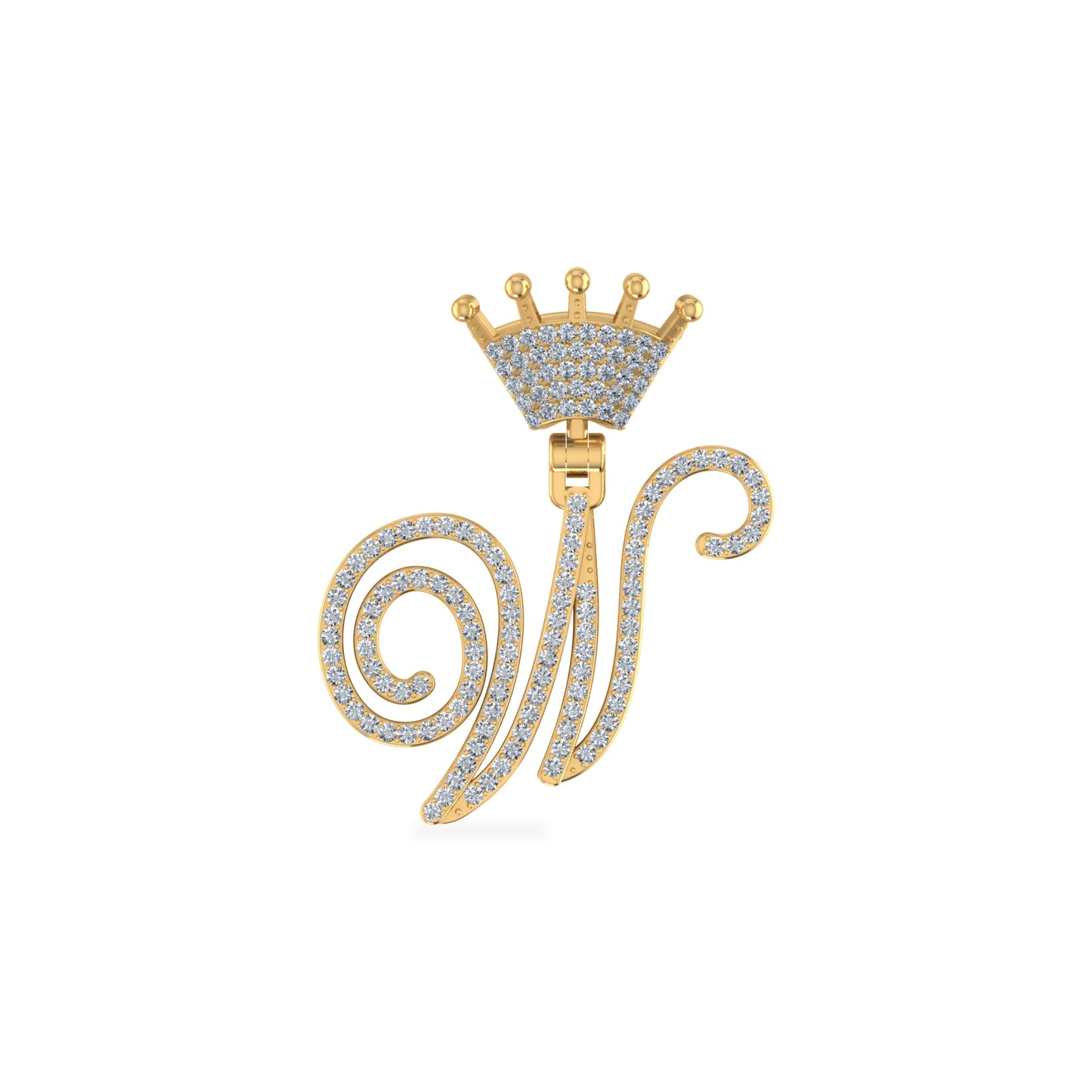 10K Yellow Gold Round Diamond Crown W Letter Initial Pendant 1/4 Cttw