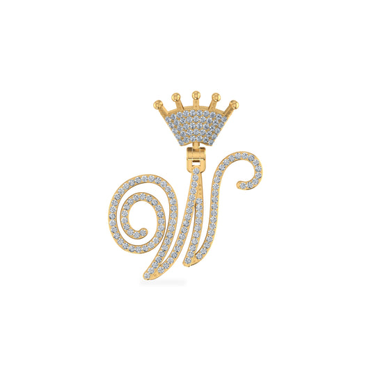 10K Yellow Gold Round Diamond Crown W Letter Initial Pendant 1/4 Cttw