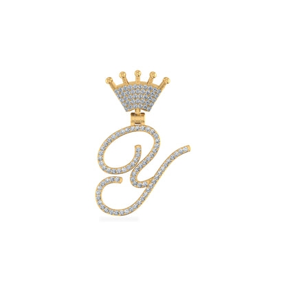 10K Yellow Gold Round Diamond Crown Y Letter Initial Pendant 1/5 Cttw