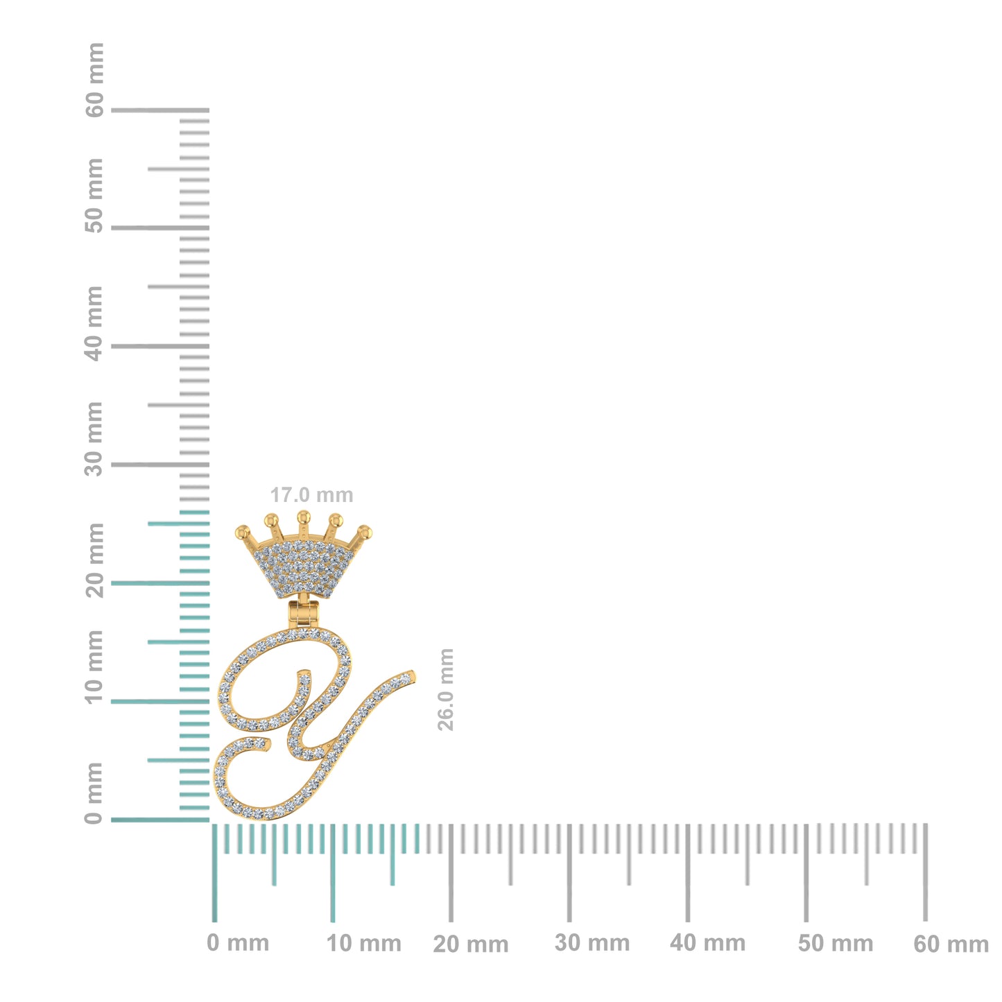 10K Yellow Gold Round Diamond Crown Y Letter Initial Pendant 1/5 Cttw