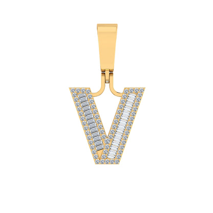 10K yellow gold V diamond pendant with intricate design and sparkling diamonds for elegant jewelry lovers