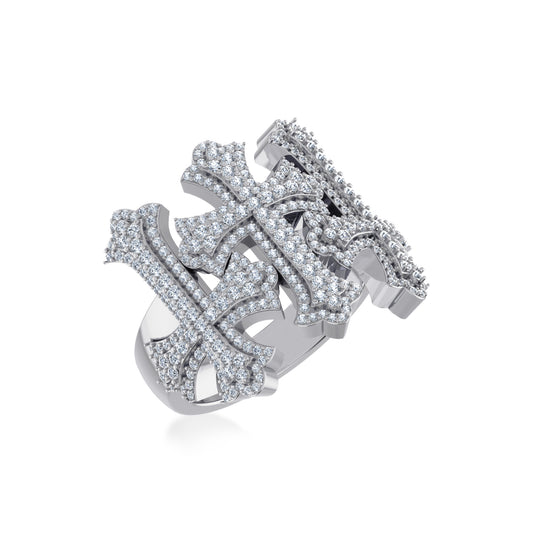 10K White Gold Three Cross Religious Mens Rings 1-3/8 CT