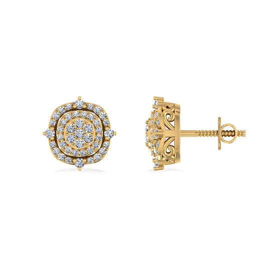 10K Yellow Gold Round Diamond Designer Mens Stud Earring 1/4 Cttw