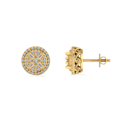 10K Yellow Gold Round Diamond Designer Mens Stud Earring 1/5 Cttw