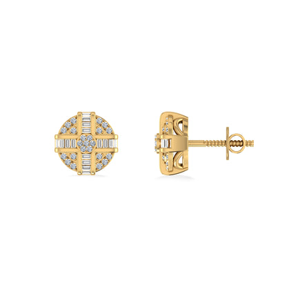 Men's 10K yellow gold diamond stud earring with intricate design and sparkling diamonds