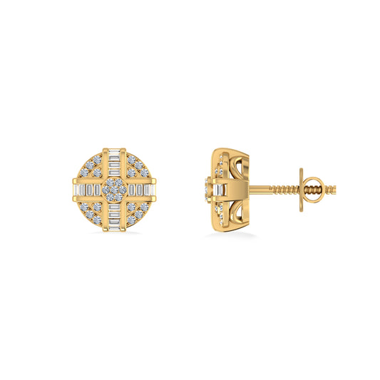 10K Yellow Gold Round Diamond Designer Mens Stud Earring 1/4 Cttw