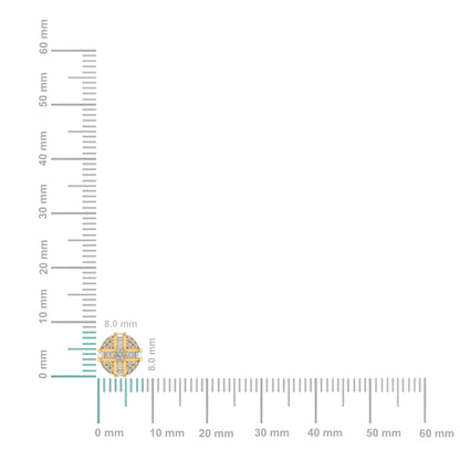 Men's 10K yellow gold diamond stud earring displayed with measurement for size reference