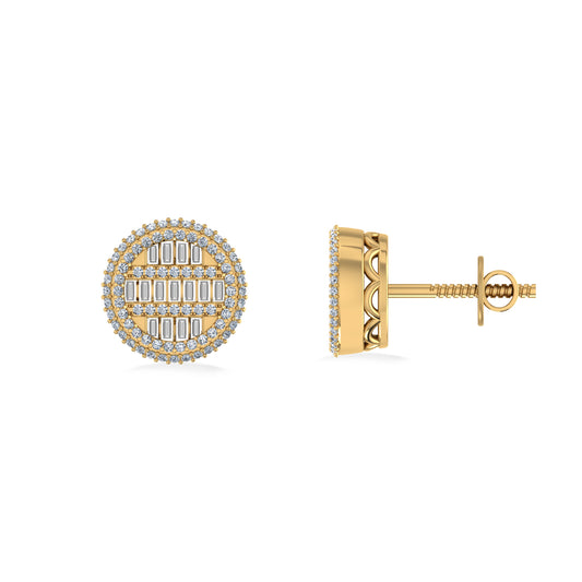 10K Yellow Gold Round Baguette Diamond Designer Mens Stud Earring 1/3 CT