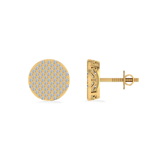 10K Yellow Gold Round Diamond Designer Mens Stud Earring 1/3 Cttw