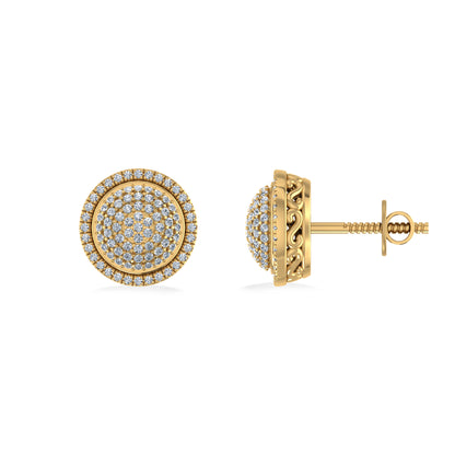 10K Yellow Gold Round Diamond Designer Halo Mens Stud Earring 1/4 Cttw