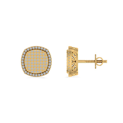 10K Yellow Gold Round Diamond Designer Halo Mens Stud Earring 1/4 Cttw