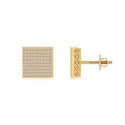 10K Yellow Gold Round Diamond Square Shape Designer Mens Stud Earring 3/8 Cttw