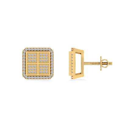 10K Yellow Gold Round Baguette Diamond Square Shape Designer Mens Stud Earring 1/5 Cttw