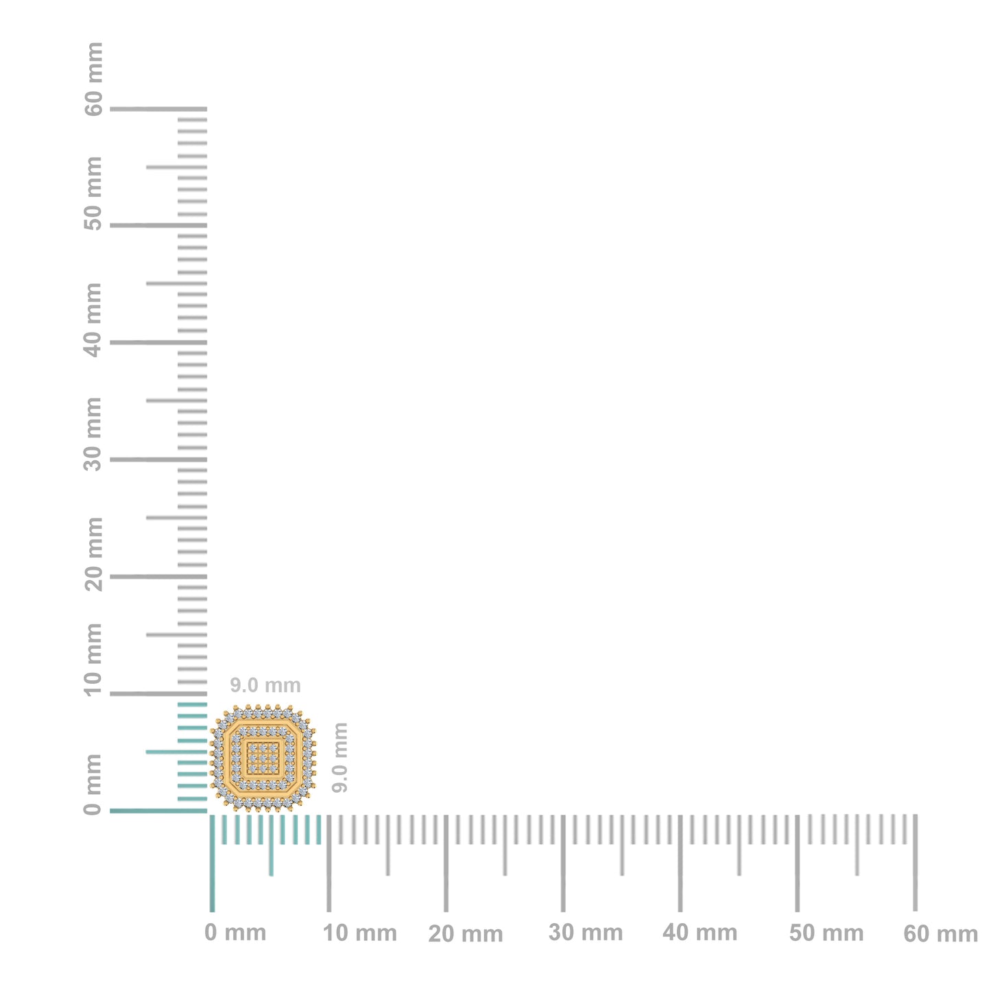 10K Yellow Gold Round Diamond Square Shape Designer Mens Stud Earring 1/5 Cttw