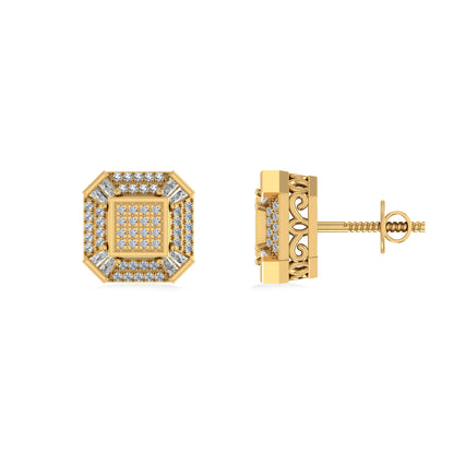 10K Yellow Gold Round Baguette Diamond Designer Mens Stud Earring 1/4 Cttw