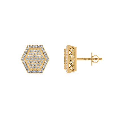 10K Yellow Gold Round Diamond Octagon Shape Designer Mens Stud Earring 1/5 Cttw