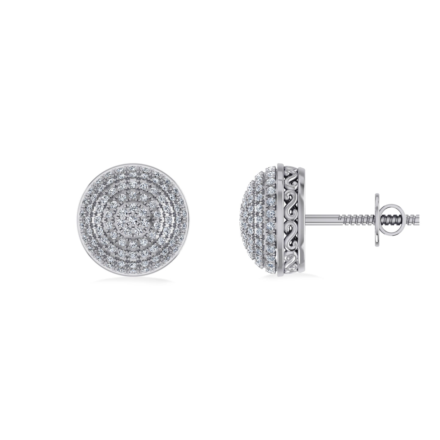 10K White Gold Round Diamond Designer Mens Stud Earring 3/8 Cttw