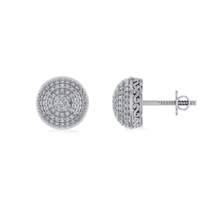 10K White Gold Round Diamond Designer Mens Stud Earring 3/8 Cttw