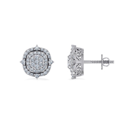 10K White Gold Round Diamond Designer Mens Stud Earring 1/4 Cttw