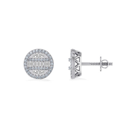 10K white gold men's diamond stud earring with a round design featuring sparkling diamonds