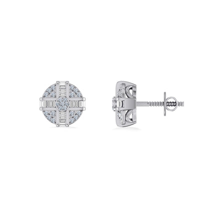 10K White Gold Round Diamond Designer Mens Stud Earring 1/4 Cttw