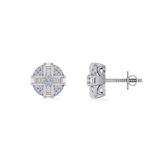 10K White Gold Round Diamond Designer Mens Stud Earring 1/4 Cttw