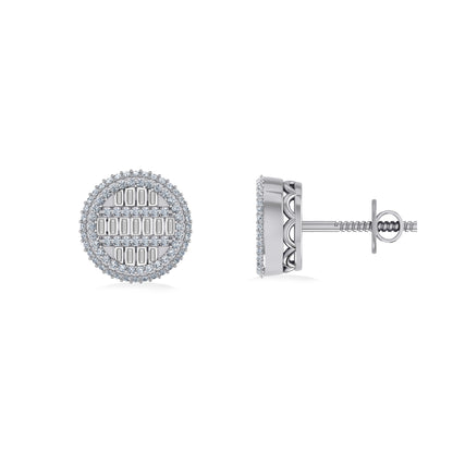 10K White Gold Round Baguette Diamond Designer Mens Stud Earring 1/3 Cttw