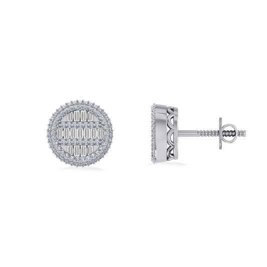 10K White Gold Round Baguette Diamond Designer Mens Stud Earring 1/3 CT