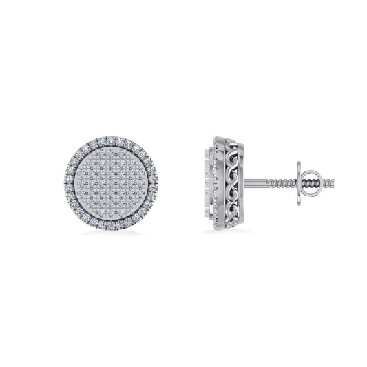 10K White Gold Round Diamond Designer Halo Mens Stud Earring 1/3 Cttw