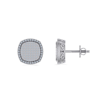 10K White Gold Round Diamond Designer Halo Mens Stud Earring 1/4 Cttw