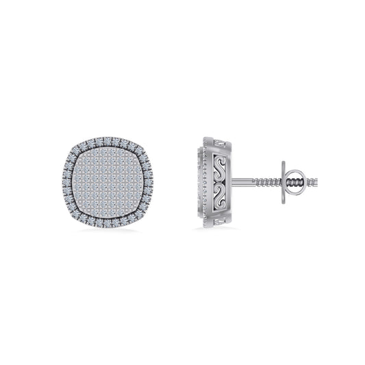 10K White Gold Round Diamond Designer Halo Mens Stud Earring 1/4 Cttw