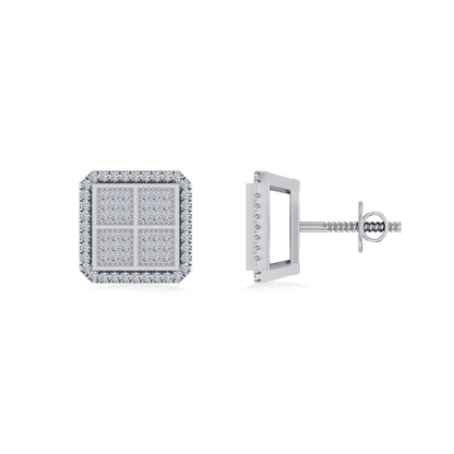 Men's 10k white gold diamond stud earring with a square design featuring multiple sparkling diamonds.