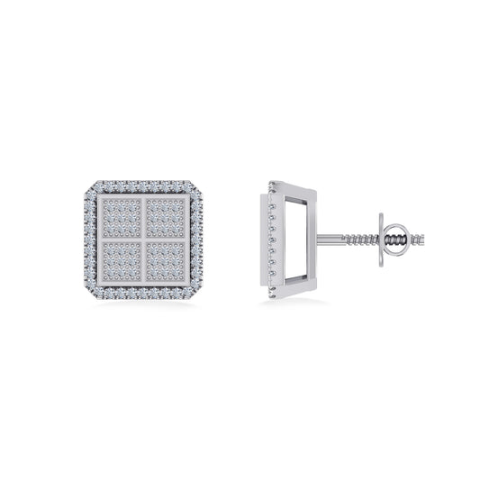 10K White Gold Round Baguette Diamond Square Shape Designer Mens Stud Earring 1/5 Cttw