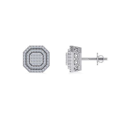 10K White Gold Round Diamond Designer Halo Mens Stud Earring 1/5 Cttw