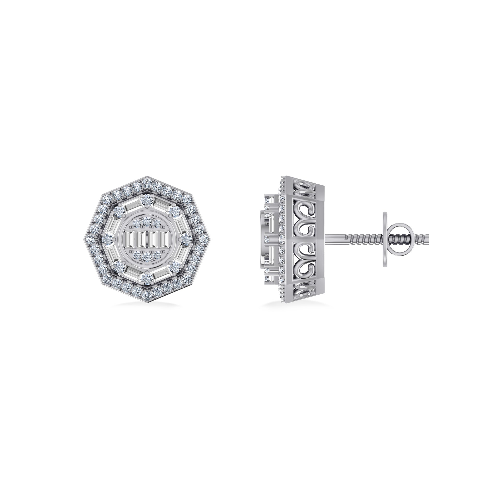 10K White Gold Round Natural Diamond Designer Mens Stud Earring 1/3 Ct