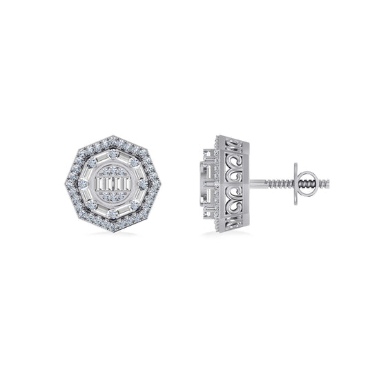 10K White Gold Round Natural Diamond Designer Mens Stud Earring 1/3 Ct