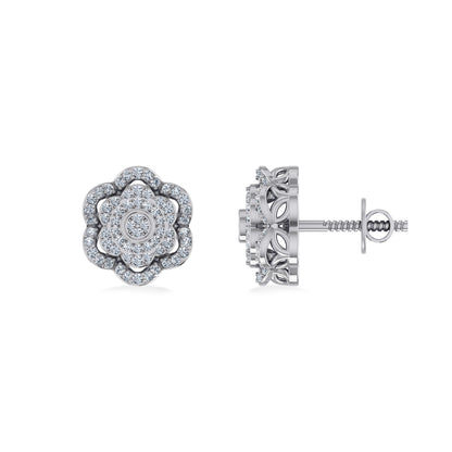 Royal Jewelry mens floral diamond stud earring with intricate floral design and sparkling diamonds