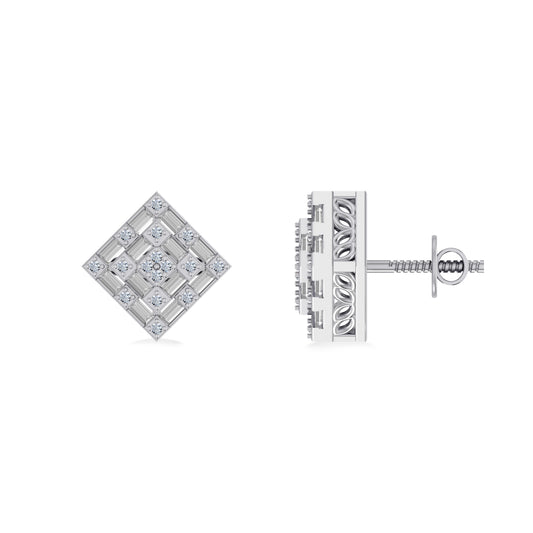 10K White Gold Round Baguette Natural Diamond Square Shape Designer Mens Stud Earring 1/3 Ct