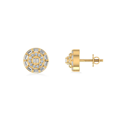 10K yellow gold diamond earrings designed with a stunning round shape and sparkling accents