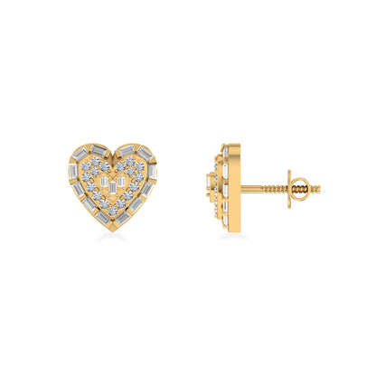 10K Yellow Gold Round Baguette Diamond Heart Designer Earring 5/8 Cttw
