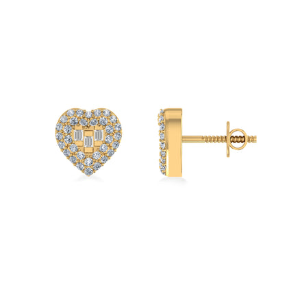 10K yellow gold heart diamond earrings with sparkling diamonds for elegant style