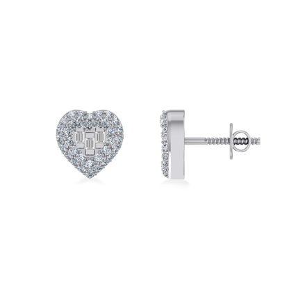10K white gold heart diamond earrings with sparkling diamonds for a glamorous look