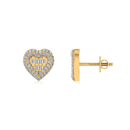 10k yellow gold heart diamond earrings set with sparkling diamonds for a luxurious look