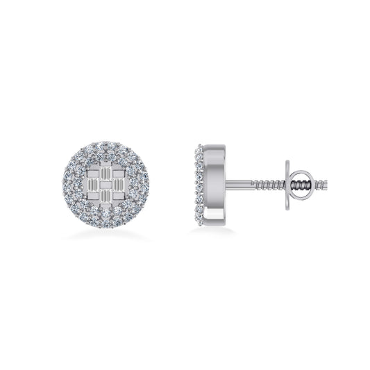 10K White Gold Round Baguette Diamond Halo Designer Earring 1/4 Cttw
