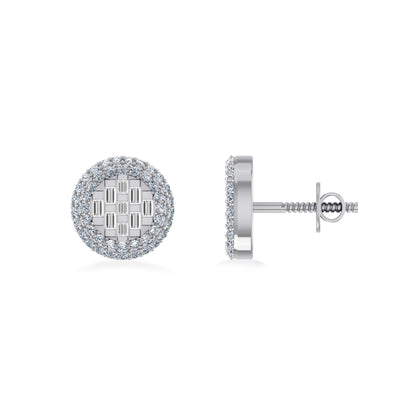 10K white gold diamond halo earrings featuring a stylish round design with a sparkling halo