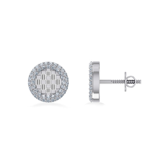 10K White Gold Round Baguette Diamond Halo Designer Earring 3/8 Cttw