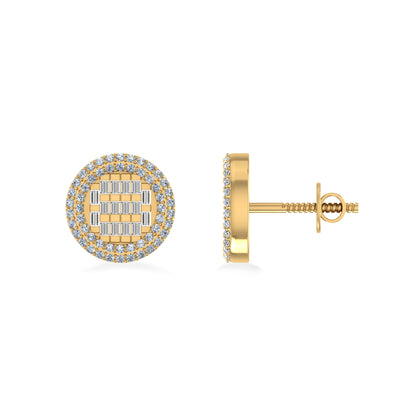 10K Yellow Gold Round Baguette Diamond Halo Designer Earring 5/8 Cttw