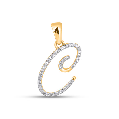 10K yellow gold C initial diamond pendant with a stylish spiral design featuring sparkling diamonds