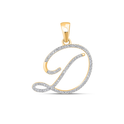 10K Yellow Gold Round Diamond D Letter Initial Pendant 1/6 Cttw with sparkling diamonds and elegant design